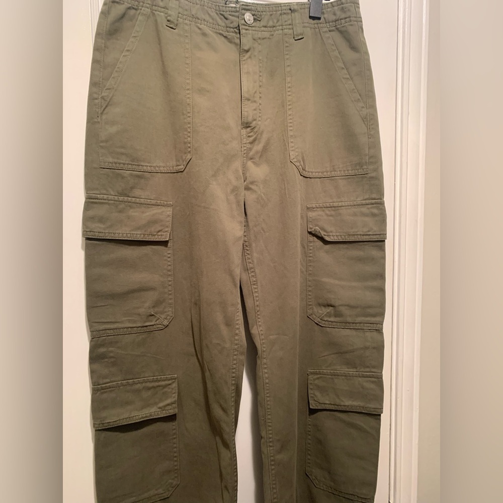 Zara High Rise Wide Leg Army Green Cargo Pants 8 - Picture 5 of 13